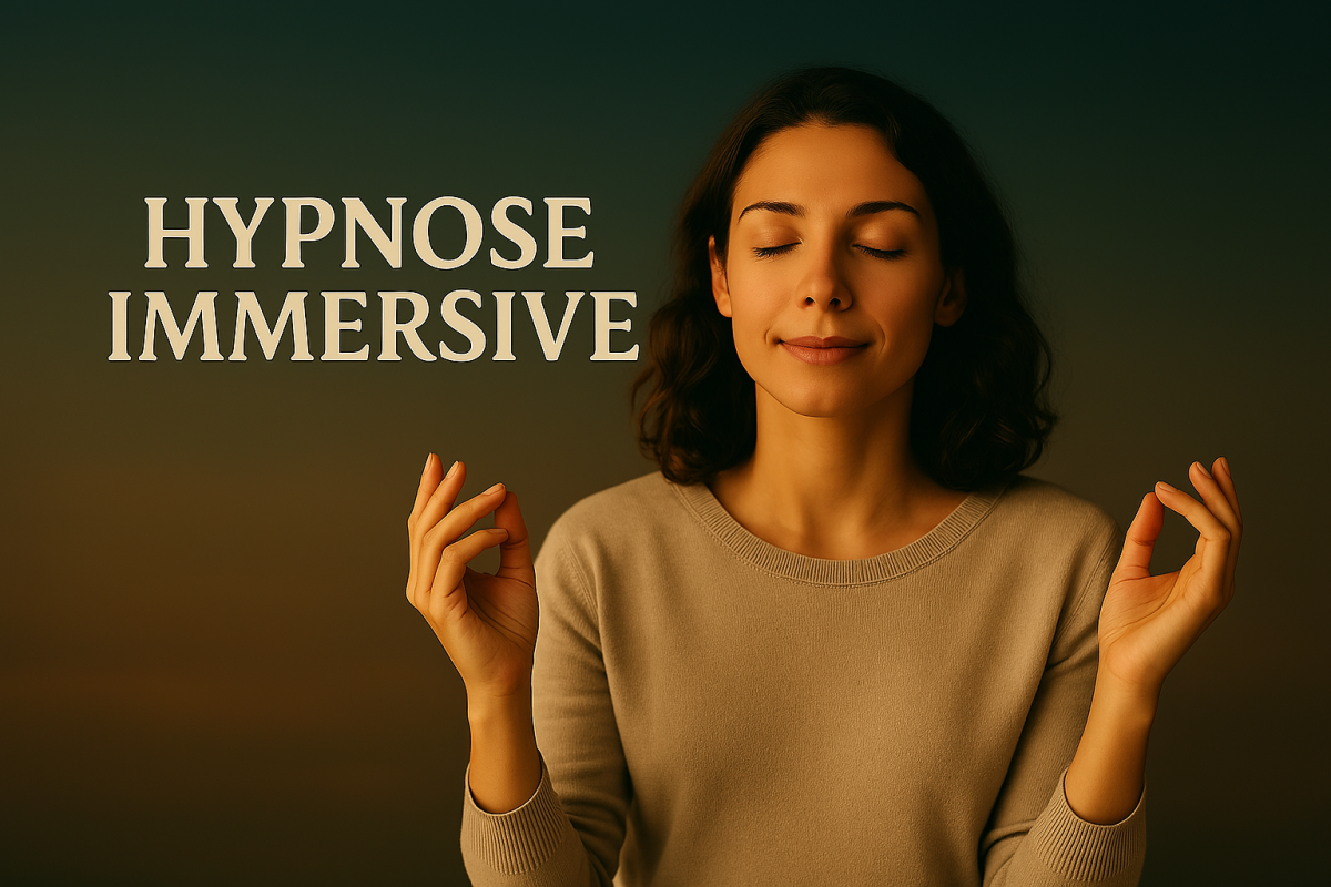 Atelier d’hypnose immersive à Saint‑Avé – séance guidée de relaxation Femme en état de relaxation pendant un atelier d’hypnose immersive à Saint‑Avé